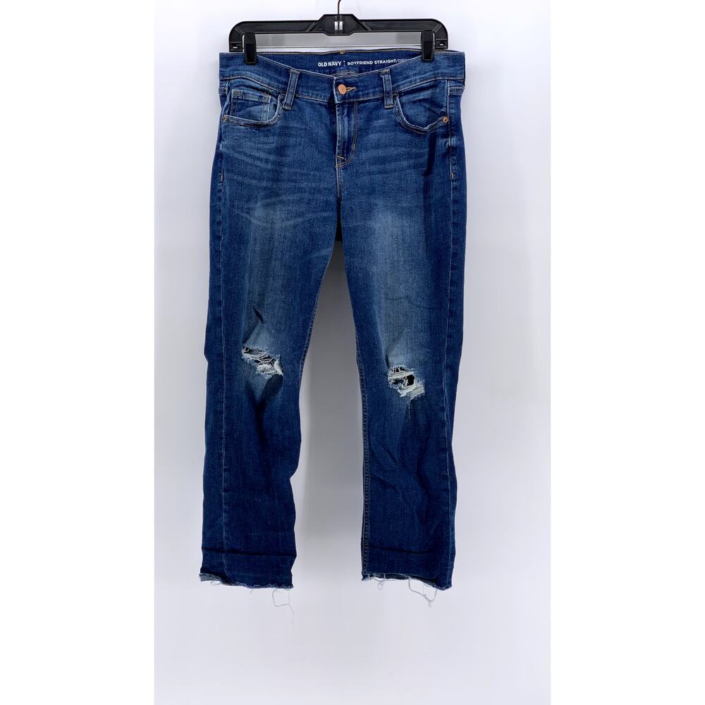 OLD NAVY Women's Blue Distressed Boyfriend Straight Jeans SZ 6